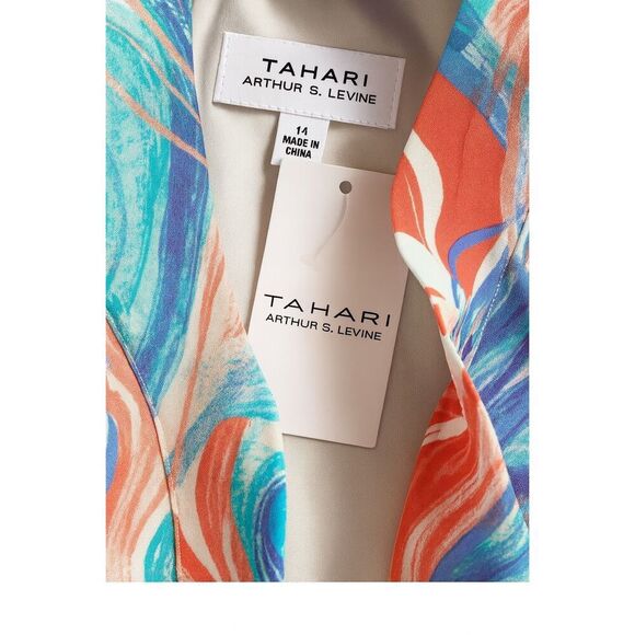 ✨ Tahari Size 14 Abstract Watercolor Maxi Dress | Halter Neck | NWT - Picture 5 of 5